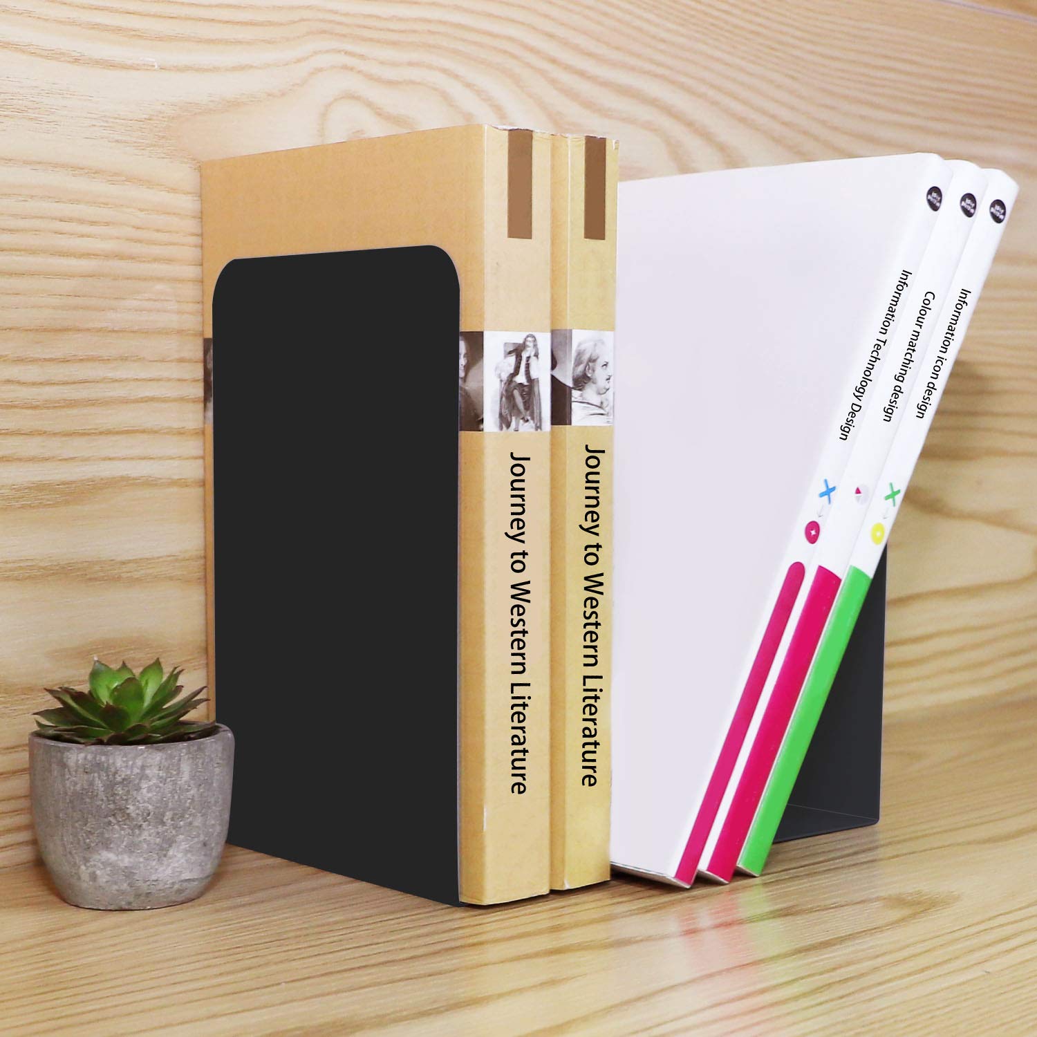 Jekkis 16pcs Bookends Metal Black Book End for Shelves Heavy Duty